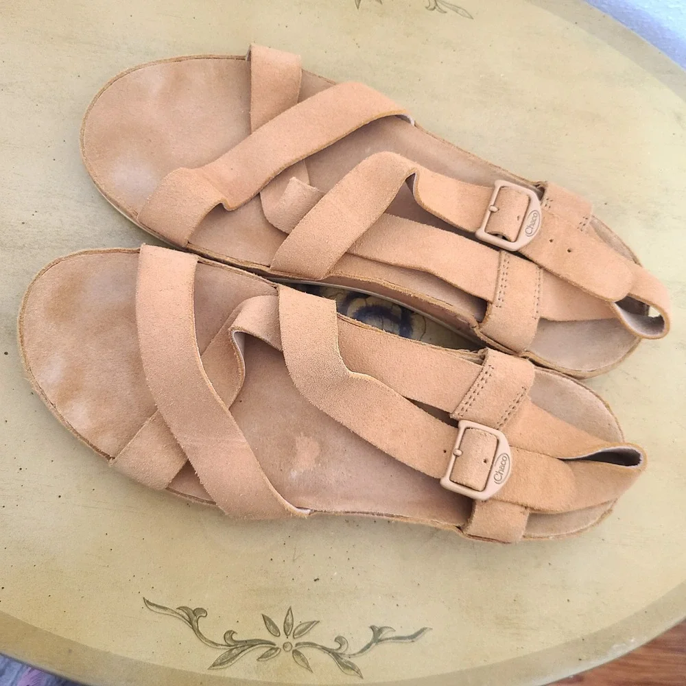 Chaco Wayfarer US 11 Tan Brown Soft Leather Strappy Sandals Boho Casual Beachy - Picture 5 of 10